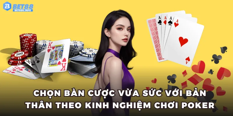 Chọn bàn cược vừa sức với bản thân theo kinh nghiệm chơi Poker